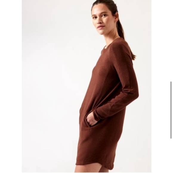 Athleta Balance Dress Chocolate Brown Soft Modal Athleisure Comfy Sz S - Picture 2 of 15